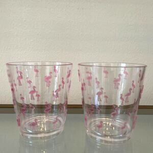 4pc Pink Flamingo Embossed Acrylic Double Old Fashioned Glasses Tropical Tumbler